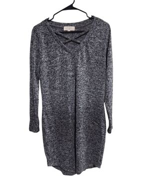No Comment Size 1X Gray Heathered Knit Criss Cross Neck Dress